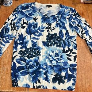 TALBOTS BLUE AND WHITE CARDIGAN